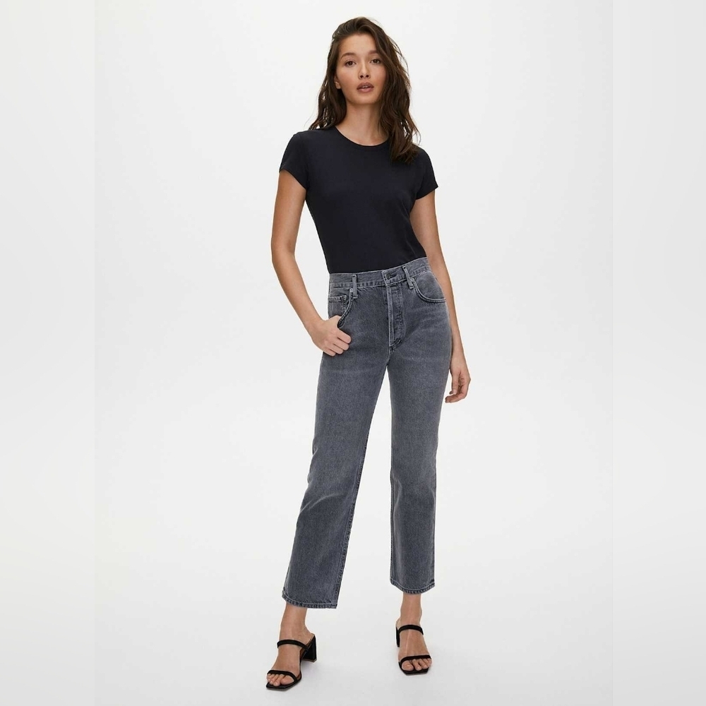 AGOLDE JEANS RIPLEY Crop Black Washed Color Straight Leg Size 26 100% Cotton